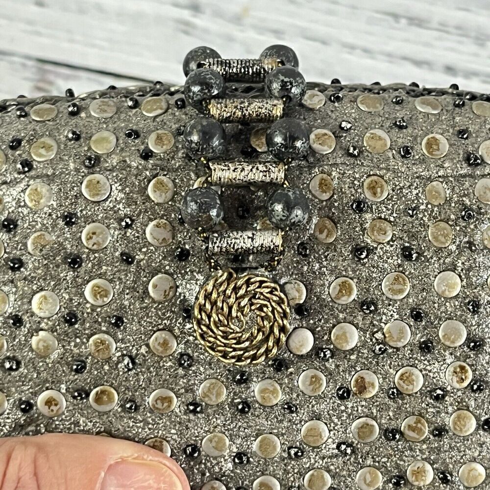 Vintage Metallic Gold Magnetic Snap Crossbody Purse Handbag Bag Wedding Evening - Picture 11 of 16